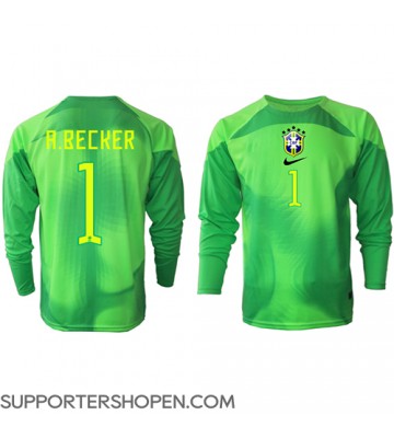 Brasilien Alisson Becker #1 Målvakt Borta Matchtröja VM 2022 Långärmad